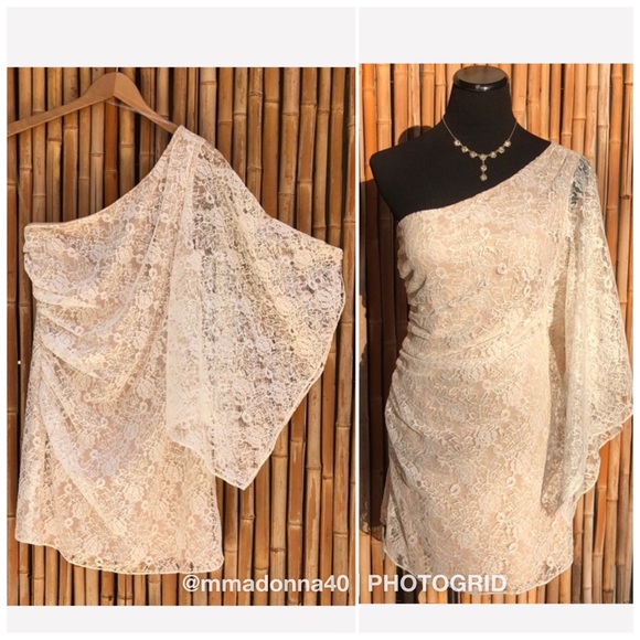 Hailey Logan Dresses & Skirts - ADRIANNA PAPELL White Lace One-Shoulder Dress 9-10